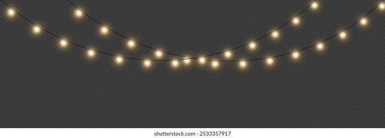 Christmas glowing garland. Light bulb and glare. On a transparent background.