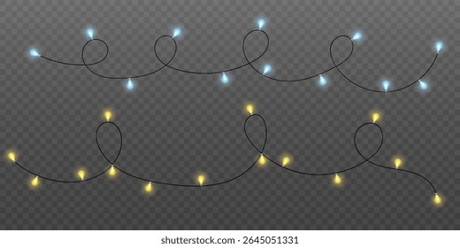 Christmas glowing garland of light bulbs. LED neon lamp. Glowing lights for Christmas holiday cards, banners. Vector illustration.