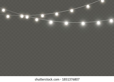 Christmas glowing garland. Vector illustration. Glowing light bulbs Christmas and New Year realistic garlands