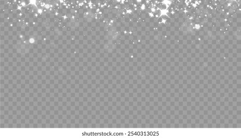 Christmas glowing light confetti and spark overlay. Shimmering Dust. Bokeh Lights. Festive Designs.White png dust light. Bokeh light lights effect background. Christmas background of shining dust.