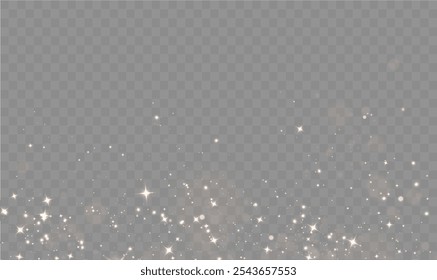 Christmas glowing light confetti and spark overlay. Shimmering Dust. Bokeh Lights. Festive Designs.White png dust light. Bokeh light lights effect background. Christmas background of shining dust.