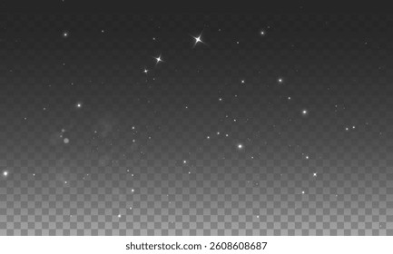 Christmas glowing light confetti and spark overlay. Shimmering Dust. Bokeh Lights. Festive Designs.White png dust light. Bokeh light lights effect background. Christmas background of shining dust.