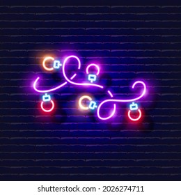 Christmas glowing lights garland neon sign. Glowing garland flashlights icon. New Year and Christmas concept. Vector illustration for design.