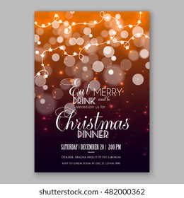 Christmas Glowing Lights. Holiday decoration garland. Merry Christmas party invitation