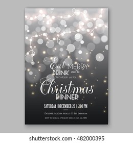 Christmas Glowing Lights. Holiday Decoration Garland. Merry Christmas Party Invitation