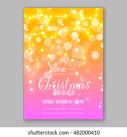 Christmas Glowing Lights. Holiday decoration garland. Merry Christmas party invitation