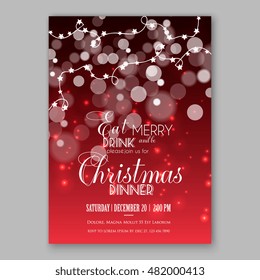 Christmas Glowing Lights. Holiday decoration garland. Merry Christmas party invitation