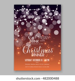 Christmas Glowing Lights. Holiday decoration garland. Merry Christmas party invitation