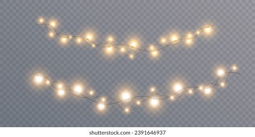 Christmas glowing lights isolated on transparent background. For New Year's and holiday decorations.