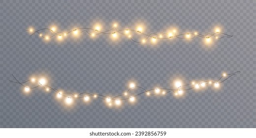 Christmas glowing lights isolated on transparent background. For New Year's and holiday decorations.