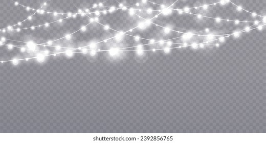 Christmas glowing lights isolated on transparent background. For New Year's and holiday decorations.