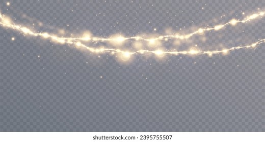 Christmas glowing lights isolated on transparent background. For New Year's and holiday decorations.