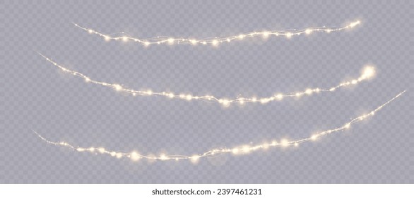 Christmas glowing lights isolated on transparent background. For New Year's and holiday decorations.