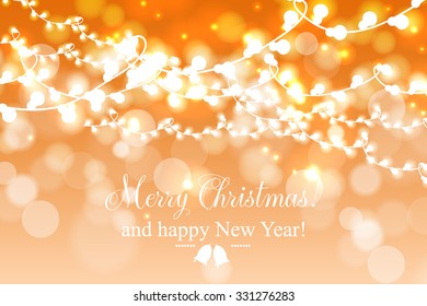 Christmas Glowing  Lights. Merry Christmas and Happy New Year Card Xmas Decorations. Blur Silver Snowflakes. Vector.