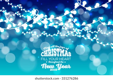 Christmas Glowing  Lights. Merry Christmas and Happy New Year Card Xmas Decorations. Blur Silver Snowflakes. Vector.