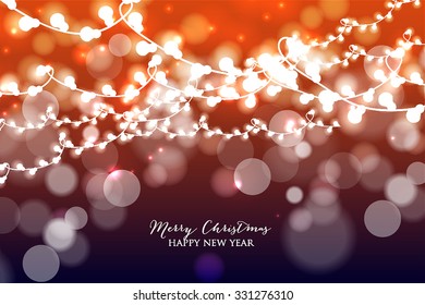 Christmas Glowing  Lights. Merry Christmas and Happy New Year Card Xmas Decorations. Blur Silver Snowflakes. Vector.