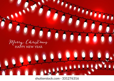 Christmas Glowing  Lights. Merry Christmas and Happy New Year Card Xmas Decorations. Blur Silver Snowflakes. Vector.