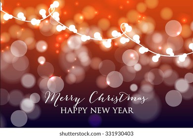 Christmas Glowing  Lights. Merry Christmas and Happy New Year Card Xmas Decorations. Blur Silver Snowflakes. Vector.