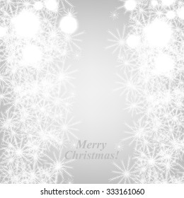 Christmas Glowing Lights. Merry Christmas and Happy New Year Card Xmas Decorations. Blur Silver Snowflakes. Vector.