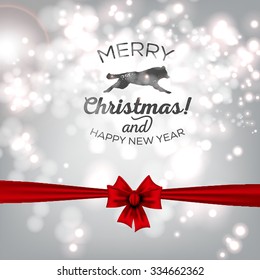 Christmas Glowing Lights. Merry Christmas and Happy New Year Card Xmas Decorations. Blur Silver Snowflakes. Vector.