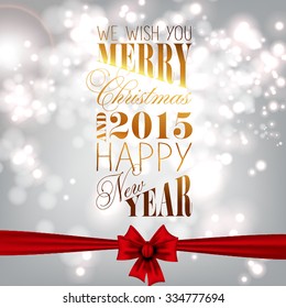 Christmas Glowing Lights. Merry Christmas and Happy New Year Card Xmas Decorations. Blur Silver Snowflakes. Vector.