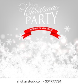 Christmas Glowing Lights. Merry Christmas and Happy New Year Card Xmas Decorations. Blur Silver Snowflakes. Vector.