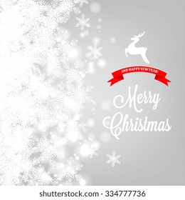 Christmas Glowing Lights. Merry Christmas and Happy New Year Card Xmas Decorations. Blur Silver Snowflakes. Vector.