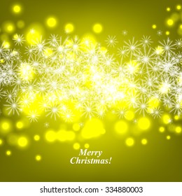 Christmas Glowing Lights. Merry Christmas and Happy New Year Card Xmas Decorations. Blur Silver Snowflakes. Vector.