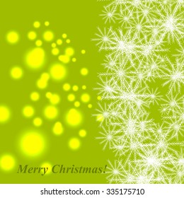 Christmas Glowing Lights. Merry Christmas and Happy New Year Card Xmas Decorations. Blur Silver Snowflakes. Vector.
