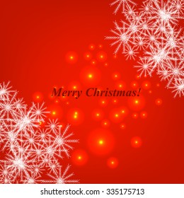 Christmas Glowing Lights. Merry Christmas and Happy New Year Card Xmas Decorations. Blur Silver Snowflakes. Vector.