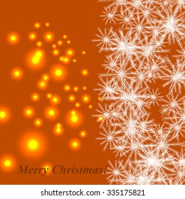 Christmas Glowing Lights. Merry Christmas and Happy New Year Card Xmas Decorations. Blur Silver Snowflakes. Vector.