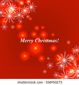 Christmas Glowing Lights. Merry Christmas and Happy New Year Card Xmas Decorations. Blur Silver Snowflakes. Vector.