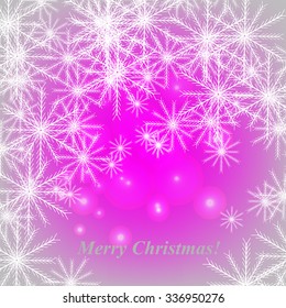 Christmas Glowing Lights. Merry Christmas and Happy New Year Card Xmas Decorations. Blur Silver Snowflakes. Vector.