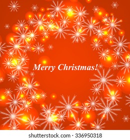 Christmas Glowing Lights. Merry Christmas and Happy New Year Card Xmas Decorations. Blur Silver Snowflakes. Vector.