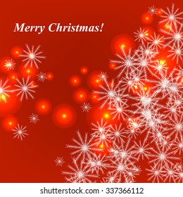 Christmas Glowing Lights. Merry Christmas and Happy New Year Card Xmas Decorations. Blur Silver Snowflakes. Vector.