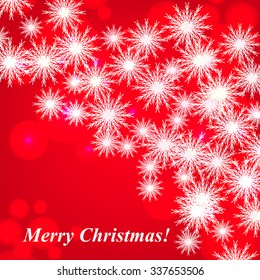 Christmas Glowing Lights. Merry Christmas and Happy New Year Card Xmas Decorations. Blur Silver Snowflakes. Vector.