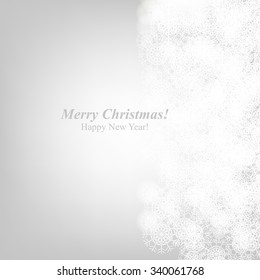 Christmas Glowing Lights. Merry Christmas and Happy New Year Card Xmas Decorations. Blur Silver Snowflakes. Vector.