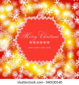 Christmas Glowing Lights. Merry Christmas and Happy New Year Card Xmas Decorations. Blur Silver Snowflakes. Vector.