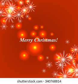 Christmas Glowing Lights. Merry Christmas and Happy New Year Card Xmas Decorations. Blur Silver Snowflakes. Vector.