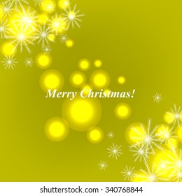 Christmas Glowing Lights. Merry Christmas and Happy New Year Card Xmas Decorations. Blur Silver Snowflakes. Vector.