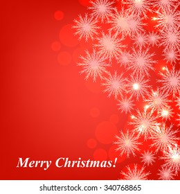 Christmas Glowing Lights. Merry Christmas and Happy New Year Card Xmas Decorations. Blur Silver Snowflakes. Vector.