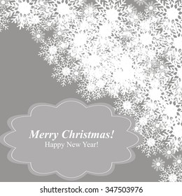 Christmas Glowing Lights. Merry Christmas and Happy New Year Card Xmas Decorations. Blur Silver Snowflakes. Vector.