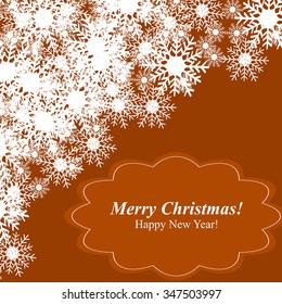 Christmas Glowing Lights. Merry Christmas and Happy New Year Card Xmas Decorations. Blur Silver Snowflakes. Vector.