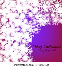 Christmas Glowing Lights. Merry Christmas and Happy New Year Card Xmas Decorations. Blur Silver Snowflakes. Vector.