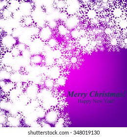 Christmas Glowing Lights. Merry Christmas and Happy New Year Card Xmas Decorations. Blur Silver Snowflakes. Vector.