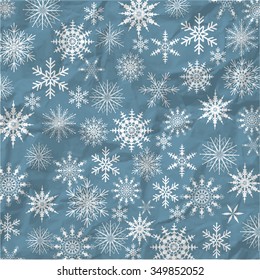 Christmas Glowing Lights. Merry Christmas and Happy New Year Card Xmas Decorations. Blur Silver Snowflakes. Vector.