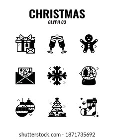 Christmas glyph Icon set 3.  Christmas ornamental and decorative element. vector