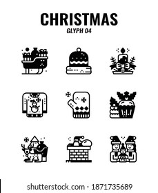 Christmas glyph Icon set 4.  Christmas ornamental and decorative element. vector