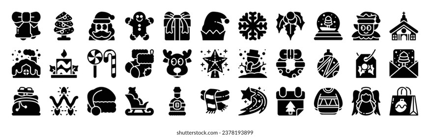 Christmas glyph icon set. Perfect for graphic design, mobile, UI, and web masterpieces