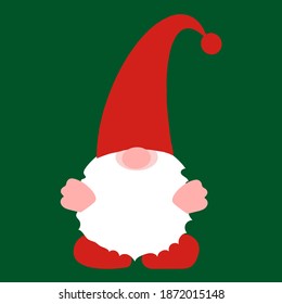 Christmas Gnome Clipart on green background. Trendy holidays design. Cartoon Gnome for Christmas DIY. Digital template for sublimation or cutting. Vector illustration.